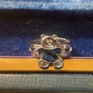 Blue teddy bear adjustable ring